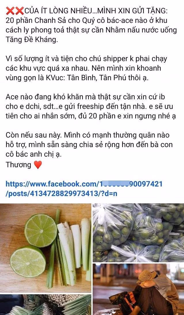 Netizen gửi tặng miễn phí chanh và sả đến mọi người trong mùa dịch. (Ảnh: Trâm Anh)