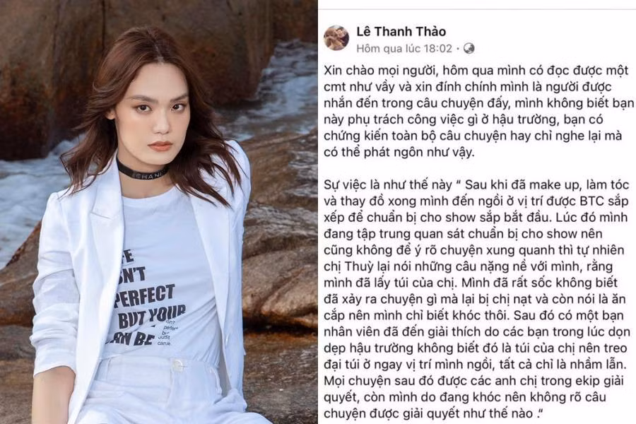 Người mẫu Lê Thanh Thảo lên tiếng nhận là nạn nhân bị vu oan trong chuyện một Á hậu tìm không thấy chiếc túi hàng hiệu. Người mẫu Lê Thanh Thảo lên tiếng nhận là nạn nhân bị vu oan trong chuyện một Á hậu tìm không thấy chiếc túi hàng hiệu.