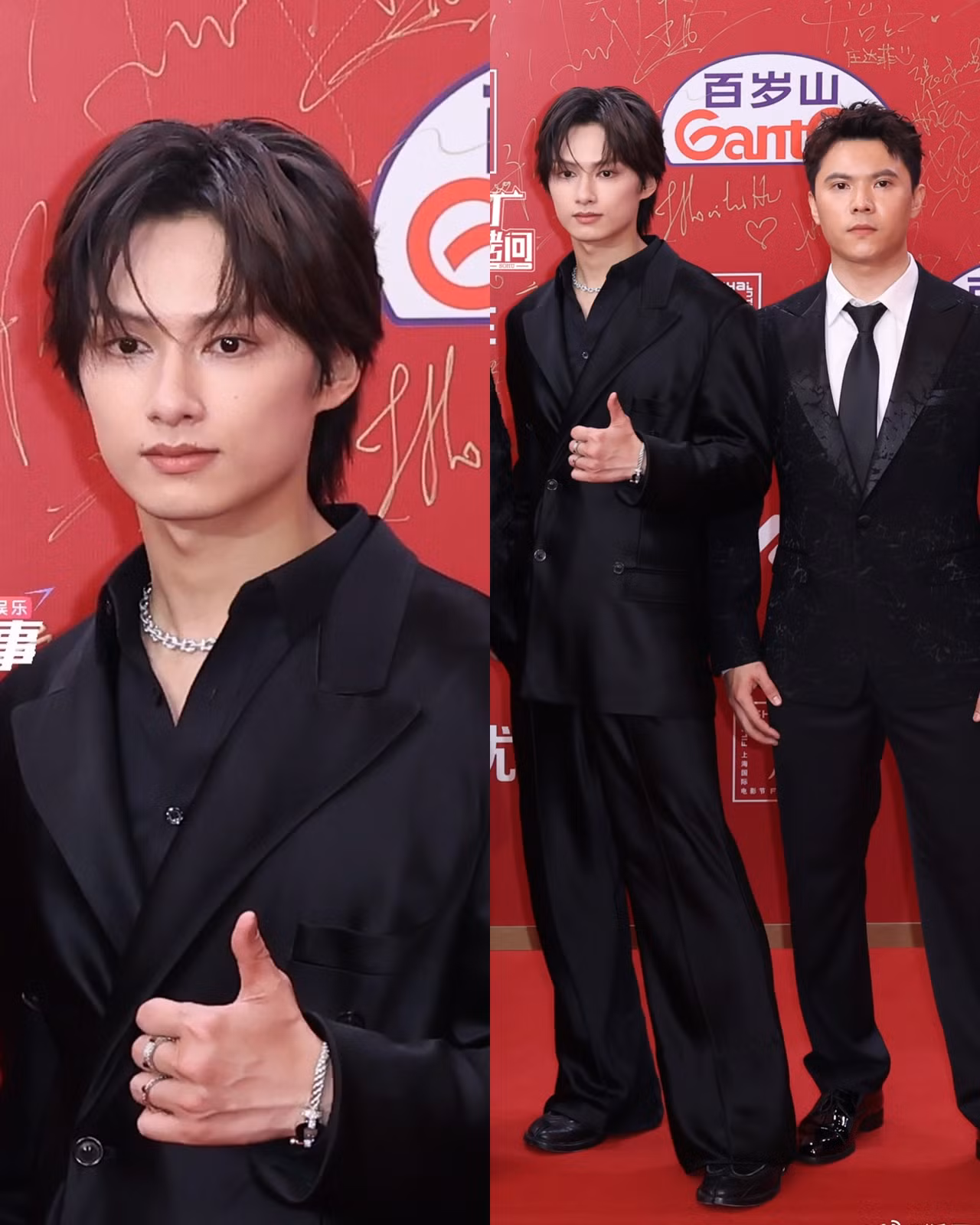 Văn Tuấn Huy (Jun SEVENTEEN) mặc âu phục của Maison Margiela, tạo điểm nhấn với trang sức bạc.