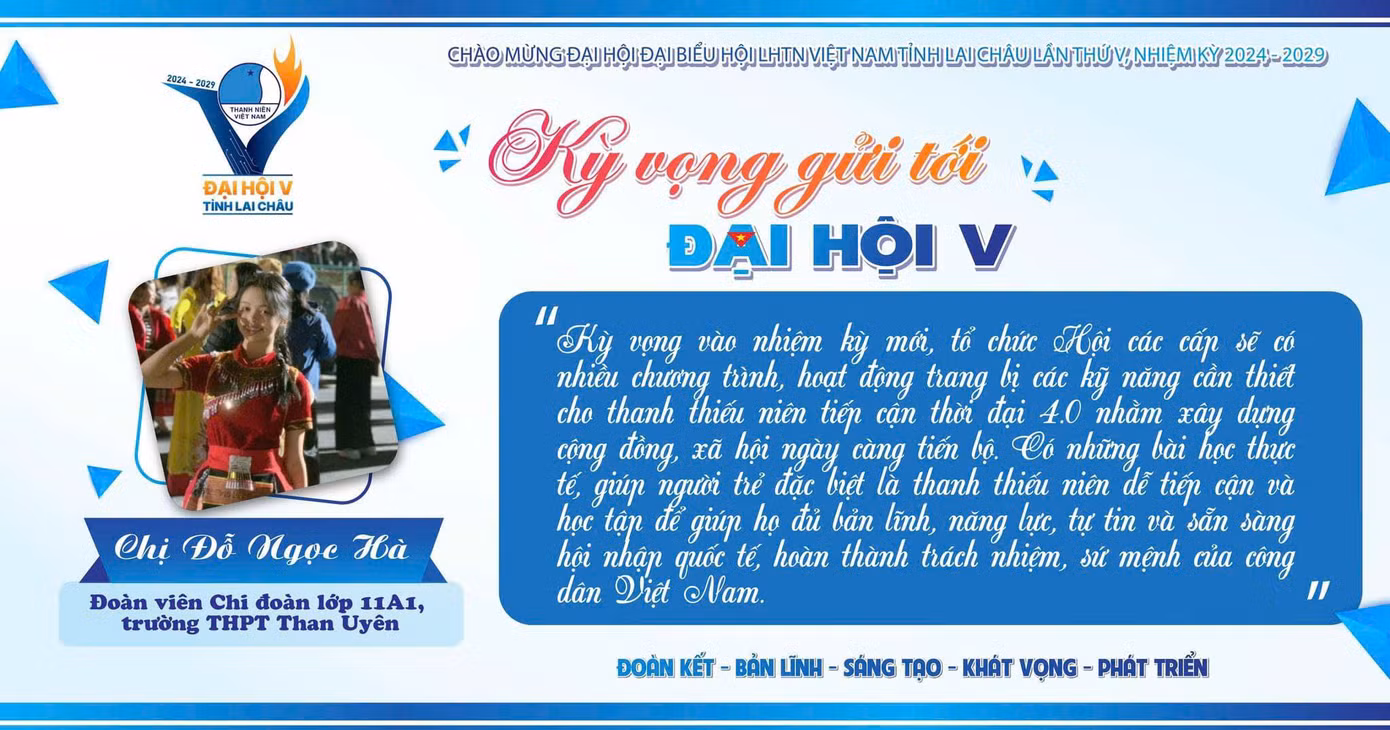 Gửi gắm kỳ vọng của tuổi trẻ Lai Châu với Đại hội. Gửi gắm kỳ vọng của tuổi trẻ Lai Châu với Đại hội.