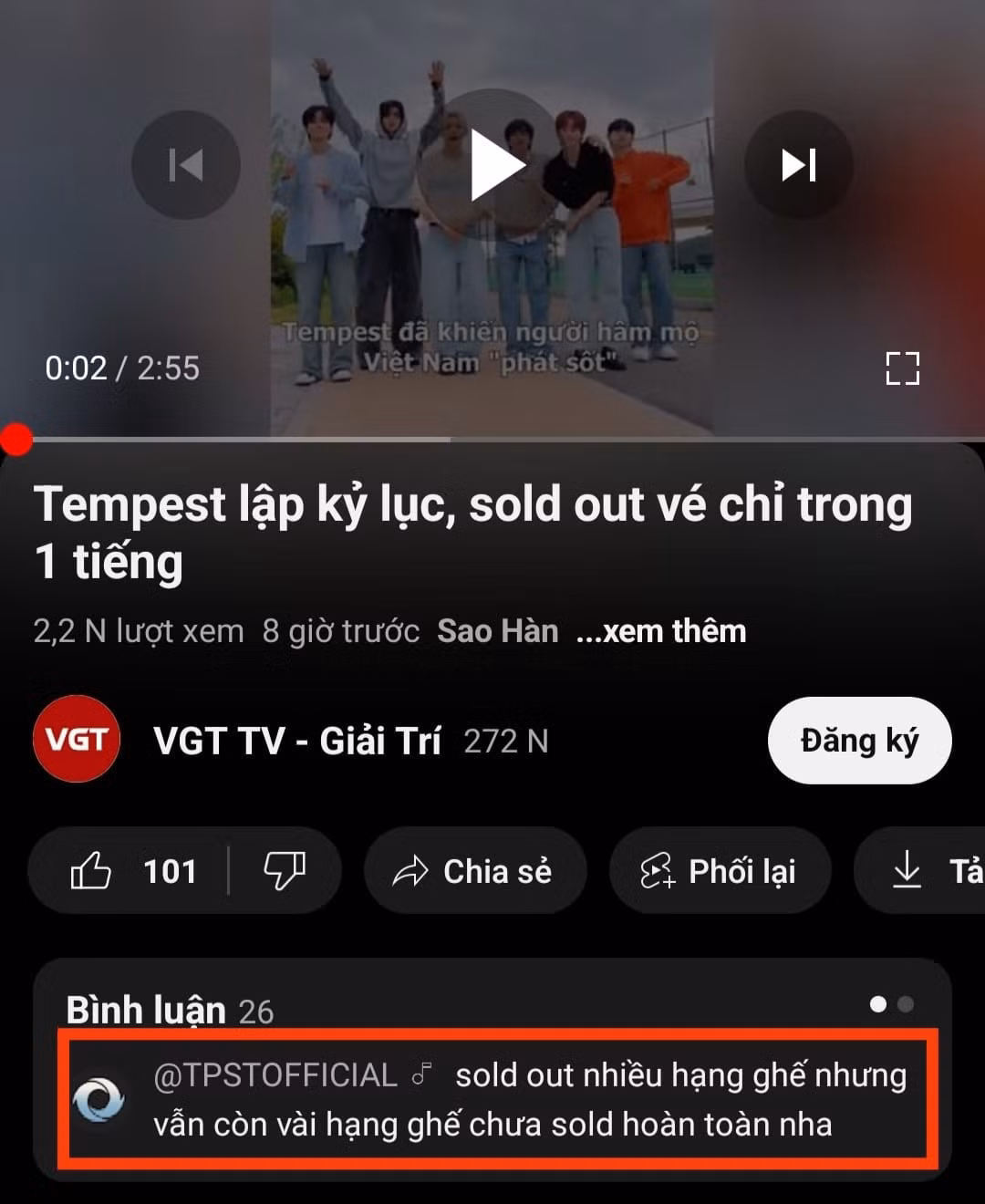 Cư dân mạng nhanh chóng nhận định chủ nhân của chiếc bình luận này khả năng cao là do thành viên người Việt - Hanbin Ngô Ngọc Hưng viết mà quên sử dụng "acc phụ". - Nguồn ảnh TPSTvn - fall in love with Tempest. Cư dân mạng nhanh chóng nhận định chủ nhân của chiếc bình luận này khả năng cao là do thành viên người Việt - Hanbin Ngô Ngọc Hưng viết mà quên sử dụng "acc phụ". - Nguồn ảnh TPSTvn - fall in love with Tempest.