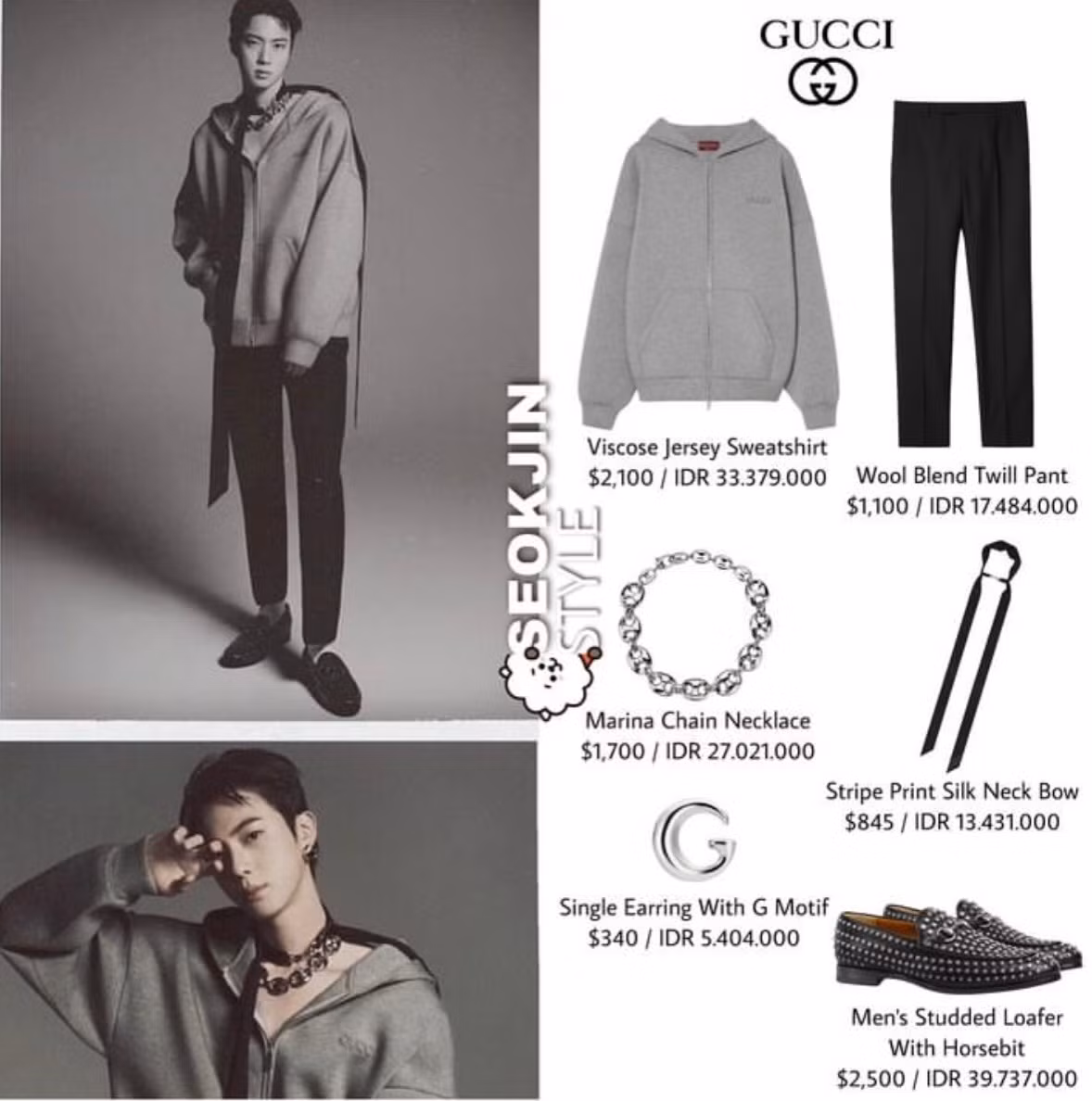 Tổng set đồ này có giá "sương sương" 8.585 USD (gần 212 triệu VNĐ). - Ảnh: Seokjin Style