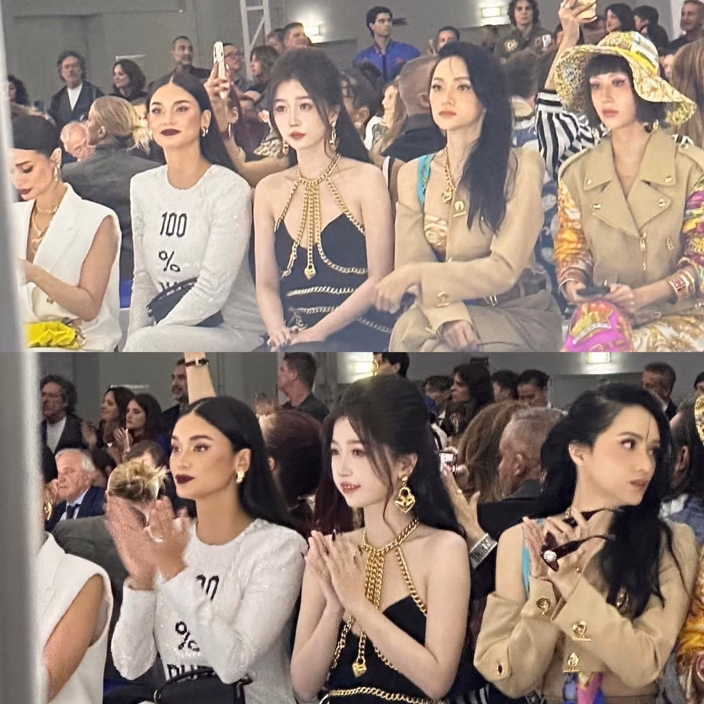 Đáng chú ý, nữ diễn viên người Trung ngồi hàng ghế đầu với Hoa hậu Hoàn vũ Pia Wurtzbach, Hoa Hậu Hương Giang và fashionista Quỳnh Anh Shyn.