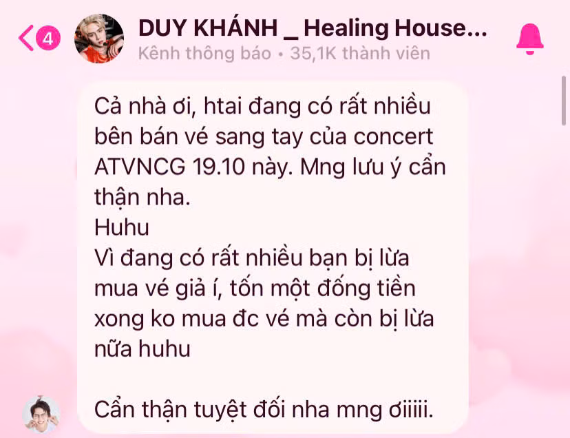 Dàn Anh Tài từng nhắn nhủ người hâm mộ cảnh giác khi mua vé qua trung gian.