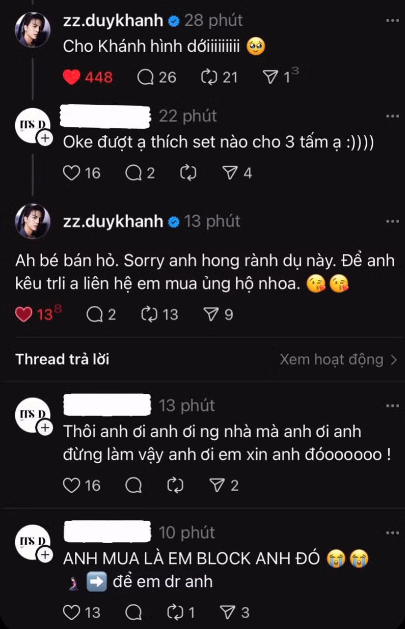 Những dòng Threads của Duy Khánh và chủ tài khoản chụp ảnh. Những dòng Threads của Duy Khánh và chủ tài khoản chụp ảnh.