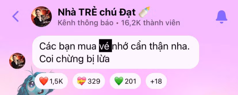 Dàn Anh Tài từng nhắn nhủ người hâm mộ cảnh giác khi mua vé qua trung gian.