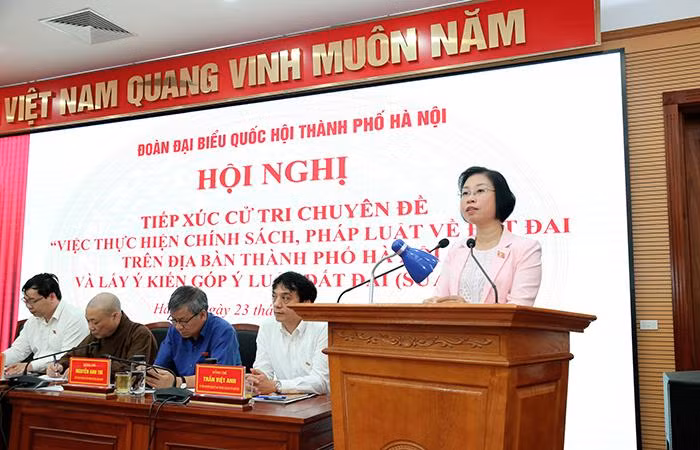 Phó Trưởng đoàn chuyên trách Đoàn ĐBQH thành phố Hà Nội Phạm Thị Thanh Mai phát biểu tại hội nghị