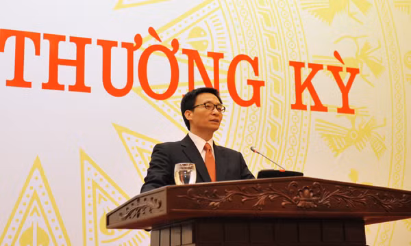Bộ trưởng, Chủ nhiệm Văn phòng Chính phủ Vũ Đức Đam tại cuộc họp báo thường kỳ của Chính phủ ngày 29-1. Ảnh: Công Khanh