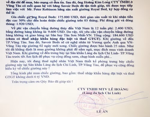 Ông Lê Ân thông tin về giá mua, hình thức vận chuyển chiếc giường trong tương lai