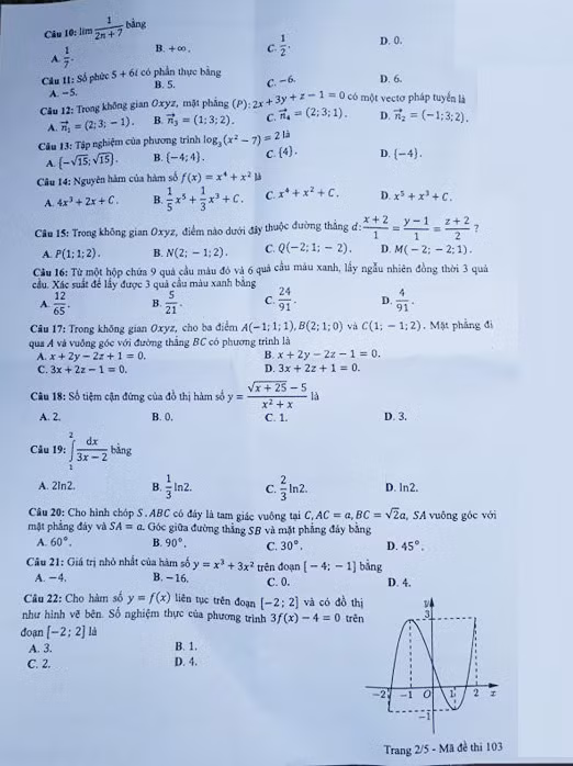 Giải bài thi trắc nghiệm môn Toán THPT quốc gia ảnh 2