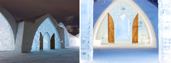 Khách sạn Glace ở Canada có lẽ là khách sạn độc nhất vô nhị trên thế giới là băng đá. Trong khách sạn vẫn có đầy đủ phòng ngủ, phòng nghe nhạc, bar, quán café, phòng chơi hockey, phòng cầu nguyện... Khách sạn không có lò sưởi và du khách ngủ lại đây trong cái lạnh -5 độ C. Đã có tổng cộng 12 phiên bản khách sạn Glace được xây dựng nên. 