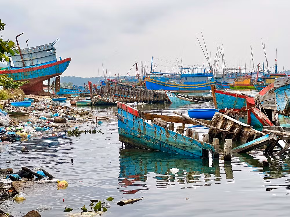 Theo ông Vương, một số ngư dân sau khi lấy máy đã bỏ lại xác tàu ở cảng. Thế nên chính quyền địa phương không tìm được chủ tàu. UBND thị xã đã chỉ đạo cho phường Phổ Thạnh phát đi thông báo trên toàn địa bàn yêu cầu chủ tàu trục vớt tài sản của mình. Nếu quá thời gian thông báo mà không có ai đến trục vớt, chính quyền địa phương sẽ đưa lực lượng tiến hành trục vớt những xác tàu này. (Ảnh: Nguyễn Ngọc)