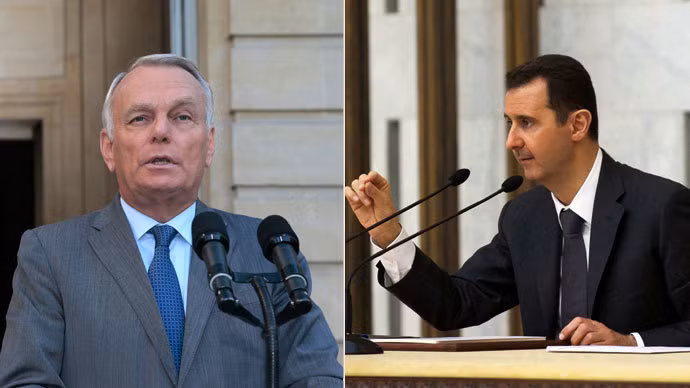 Ngoại trưởng Pháp Jean-Marc Ayrault (trái) và tổng thống Syria Assad