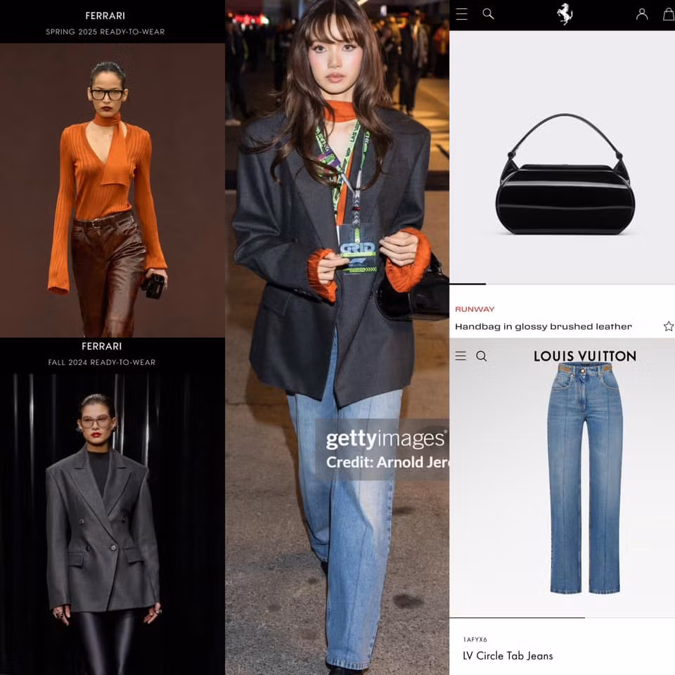 Bên cạnh mẫu quần jeans của nhà mốt Louis Vuitton, các thiết kế từ áo len, blazer cho tới túi xách đều là thiết kế đến từ thương hiệu Ferrari.