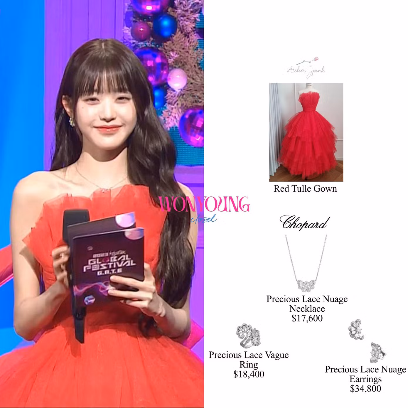 Dịp cuối năm 2023, Jang Won Young lăng xê trang sức bạc sợi mảnh của Chopard khi đảm nhận vai trò MC tại các sự kiện âm nhạc, lễ trao giải. Dịp cuối năm 2023, Jang Won Young lăng xê trang sức bạc sợi mảnh của Chopard khi đảm nhận vai trò MC tại các sự kiện âm nhạc, lễ trao giải.