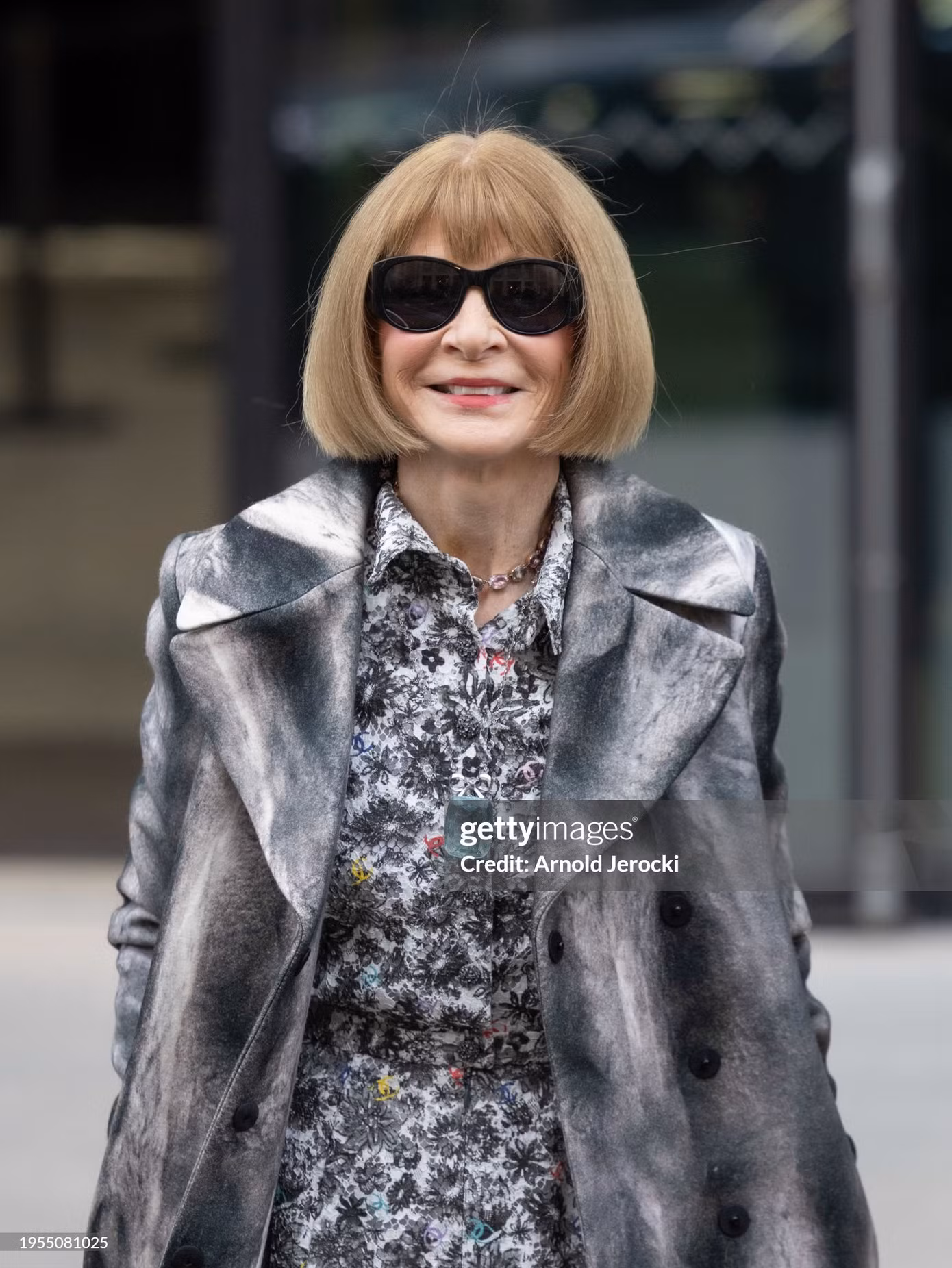 "Bà trùm" quyền lực làng thời trang Anna Wintour rạng rỡ, tươi tắn tại sự kiện trong trang phục tông màu xám cùng cặp kính đen quen thuộc.