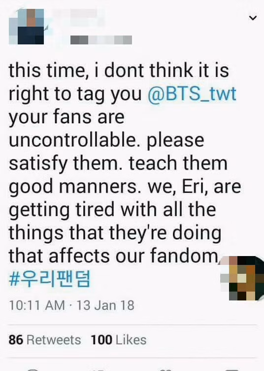 Có bạn EXO-L tag tài khoản Twitter chính thức của BTS vào bài đăng của mình