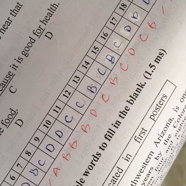 Có lẽ việc chọn đáp án đúng không phải là nghề của thí sinh này. (Ảnh: Loan Hoàng)