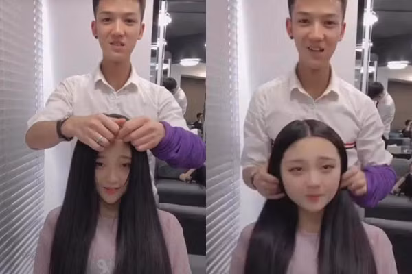 Chẳng cần tẩy trang, chỉ cần vén tóc ra sau là đã đủ khác một trời một vực.