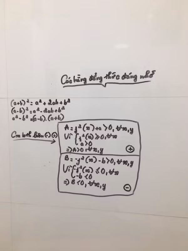 Ghi lại các hằng đẳng thức đáng nhớ của môn Toán. (Ảnh: Mỹ Hoa/Trường Người Ta)