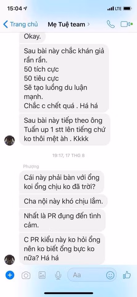 Cũng từ đây, câu chuyện lại một lần nữa được hâm nóng khi An Nguy bất ngờ tố Cát Phượng là người đứng sau dàn dựng việc PR chuyện tình cảm với Kiều Minh Tuấn, với bằng chứng là những đoạn tin nhắn được cho là của Cát Phượng trong một group có tên là "Mẹ Tuệ team". Ngoài ra cô còn viết một đoạn status rất dài để gửi lời xin lỗi đến khán giả vì những ồn ào trong suốt thời gian qua.