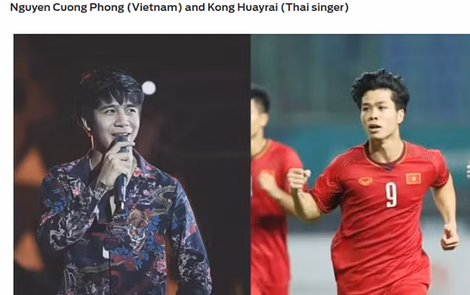 Tên Công Phượng bị viết sai khi so sánh với chàng ca sĩ người Thái.