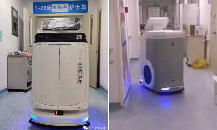 Robot khử trùng và chăm sóc bệnh nhân nhiễm virus corona tại một bệnh viện ở tỉnh Quảng Đông, Trung Quốc. (Ảnh: Guangdong Provincial Health Commission)