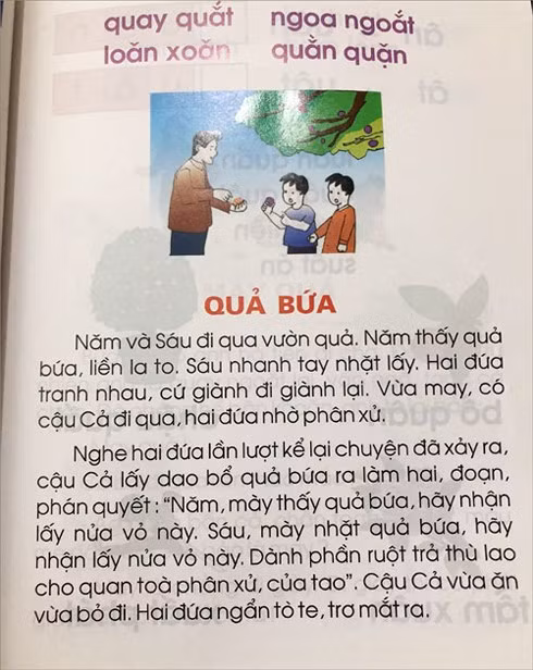 ài "Quả bứa" trong sách "Tiếng Việt - CNGD lớp 1, tập 2" đang gây nhiều tranh cãi.