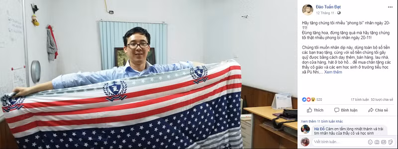Thầy Đạt kêu gọi phụ huynh tặng phong bì để lấy tiền mua chăn ấm, tặng học sinh và giáo viên vùng cao.