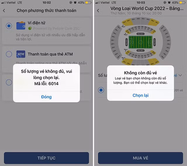 Trang mua vé liên tục thông báo không còn đủ vé.