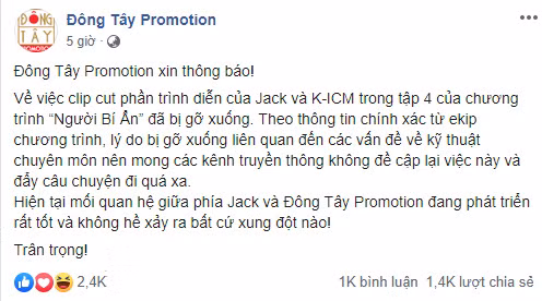 Đại diện phía chương trình Người bí ẩn lên tiếng về ồn ào của Jack.