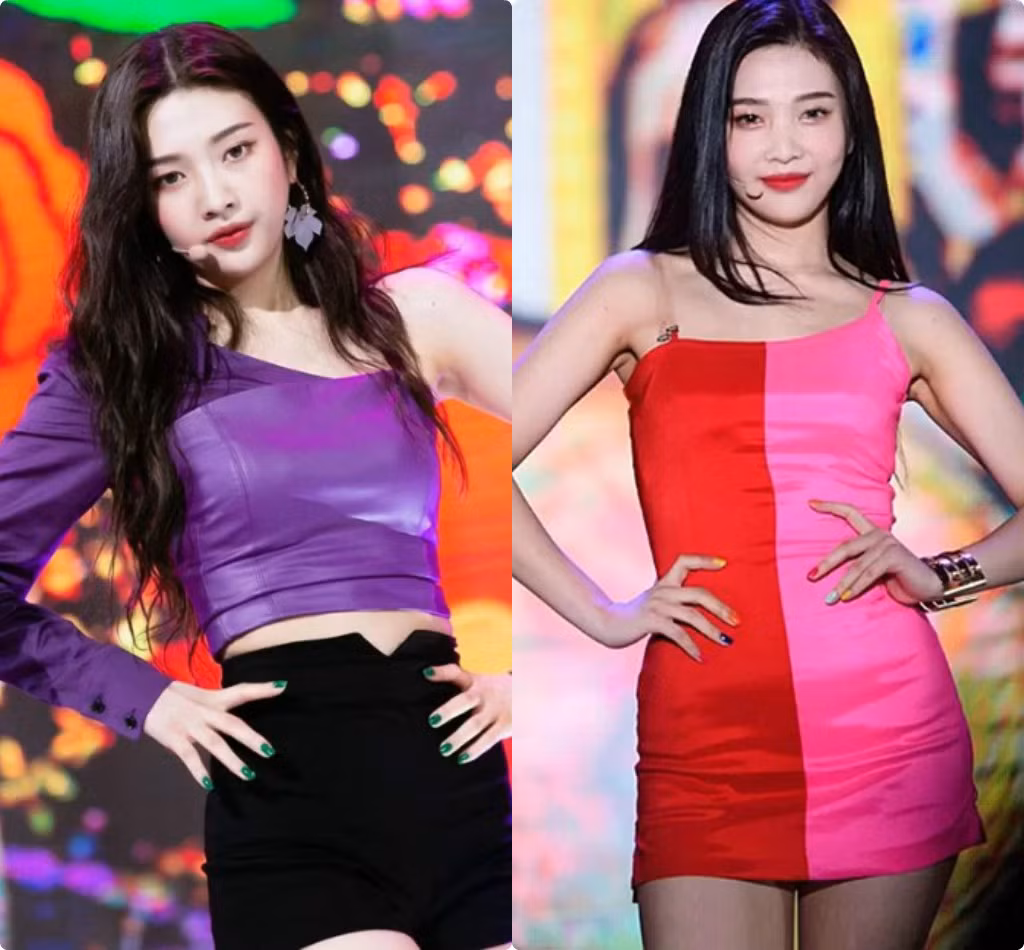 Ngay cả khi mặc váy hai dây, stylist cũng buộc cô nàng phải cắt một bên dây áo, thay bằng... quai trong để cố định, trông kém sang hơn hẳn.