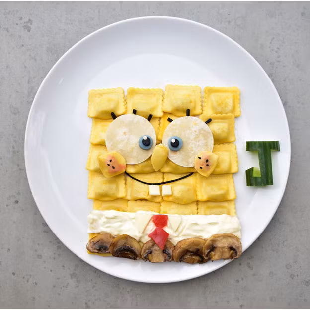 Anh bạn bọt biển Spongebob Squarepants được làm từ món Ý Raviola cùng nấm và sốt kem.