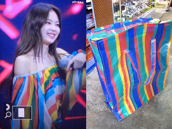 Chưa kể chiếc áo quá lòe loẹt khiến Jennie không còn vẻ sang chảnh. Thậm chí nhiều cư dân mạng còn thấy mẫu áo này rất giống chiếc túi dứa hay dùng đựng hàng.