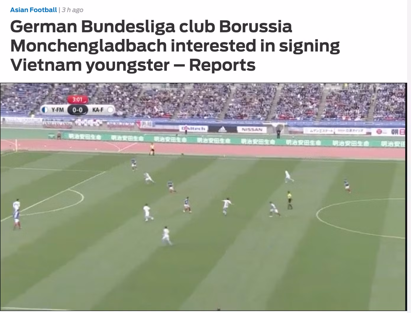 Bài viết của Fox Sports Asia về việc CLB Monchengladbach để mắt tới Văn Hậu.