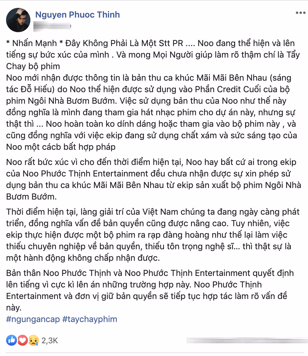 Dòng trạng thái khá dài của nam ca sĩ trên trang cá nhân.