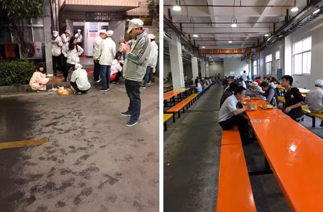 Các học sinh bị ép làm thêm giờ tại nhà máy Foxconn. Ảnh: China Lab Watch.