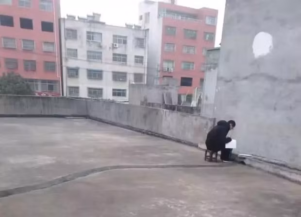 Tiểu Thông lên sân thượng bắt ké Wi-Fi nhà hàng xóm để học bài.