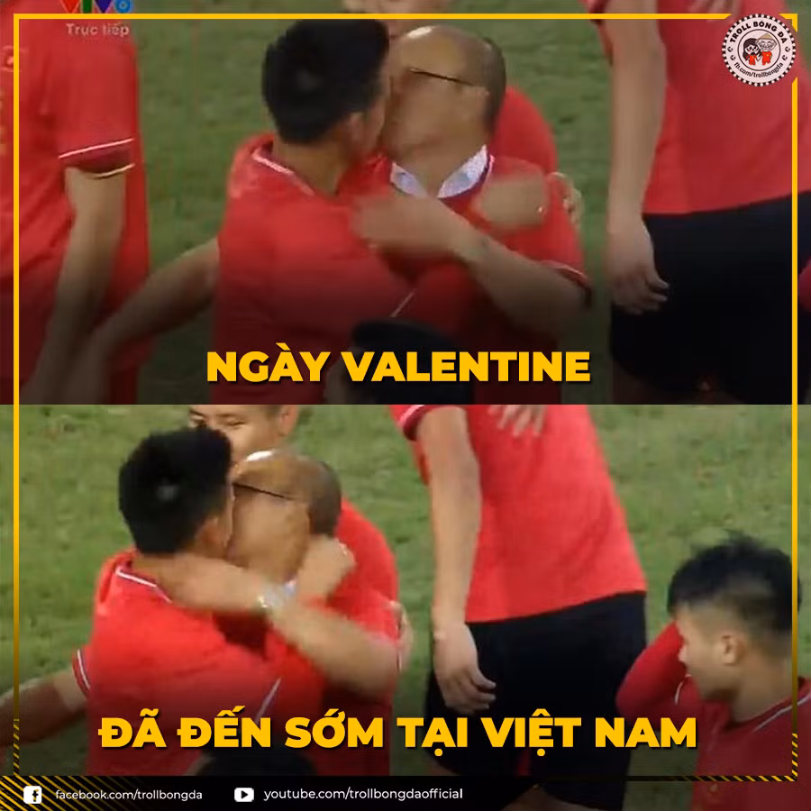Thầy trò tay bắt mặt mừng, tình bể bình luôn nhé. Ảnh: Troll bóng đá