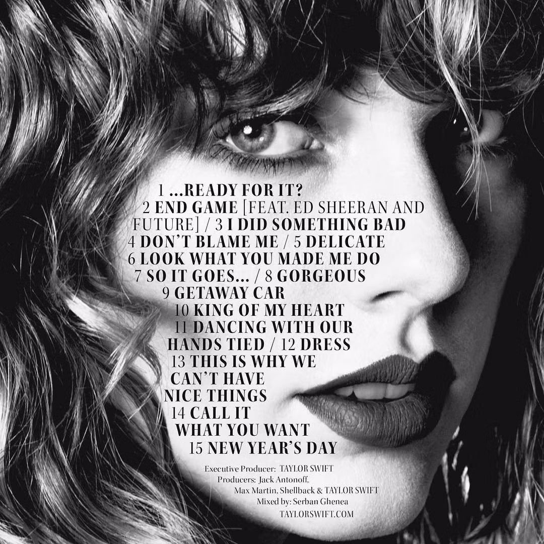 Toàn bộ 15 ca khúc sẽ góp mặt trong album phòng thu Reputation của cô nàng.