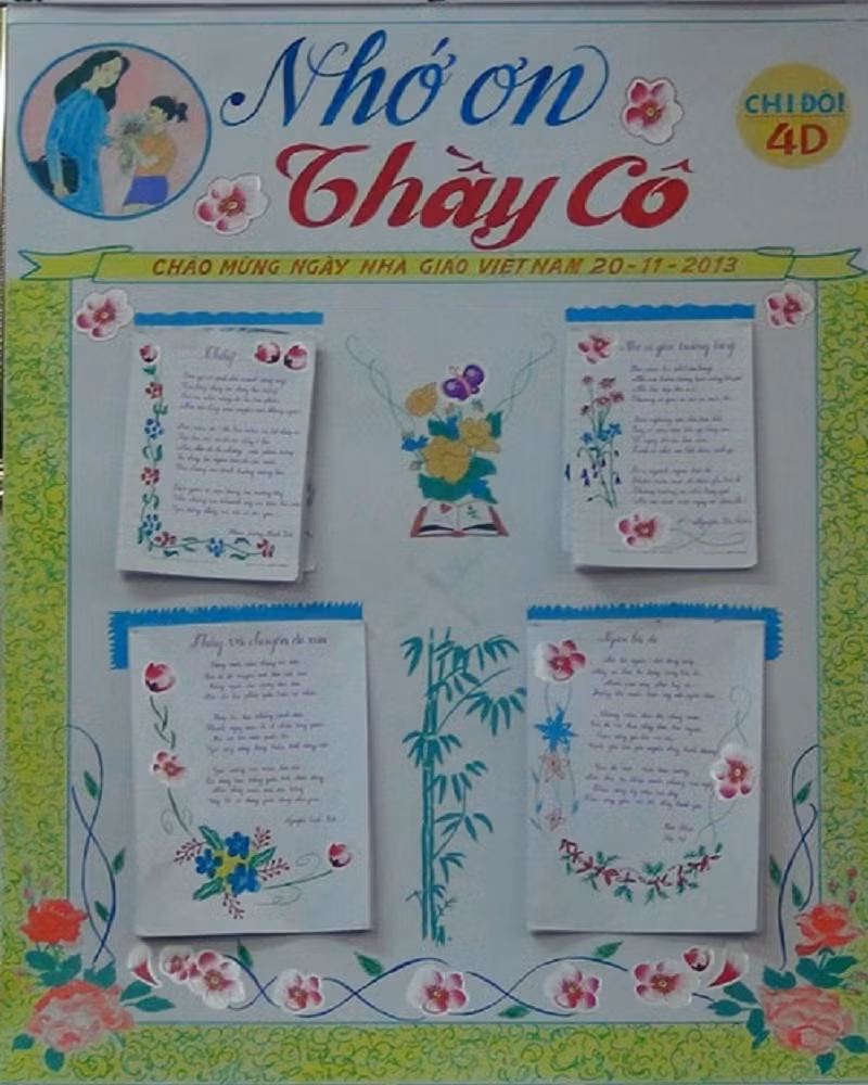 Toàn bộ những bài thơ, nét vẽ trên tờ báo tường đều là do học trò tự thiết kế.