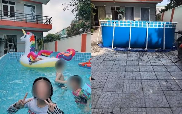 Hồ bơi trên mạng (bên trái) và thực tế (bên phải).