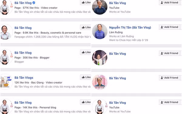 Tài khoản cá nhân, fanpage giả mạo Bà Tân Vlog trên Facebook xuất hiện ồ ạt như nấm sau mưa.