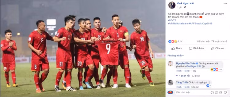 Văn Toàn cũng nhanh chóng đáp lại bằng bình luận hài hước: ”Ok ông sút phạt kém quá”.