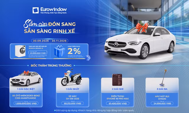 Mua cửa Eurowindow nhận ngay cơ hội rinh xe Mercedes-Benz C200