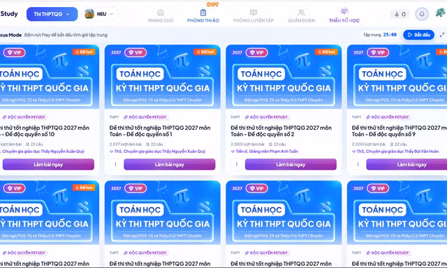 9Study phát triển kho đề luyện thi trực tuyến phục vụ học sinh THPT
