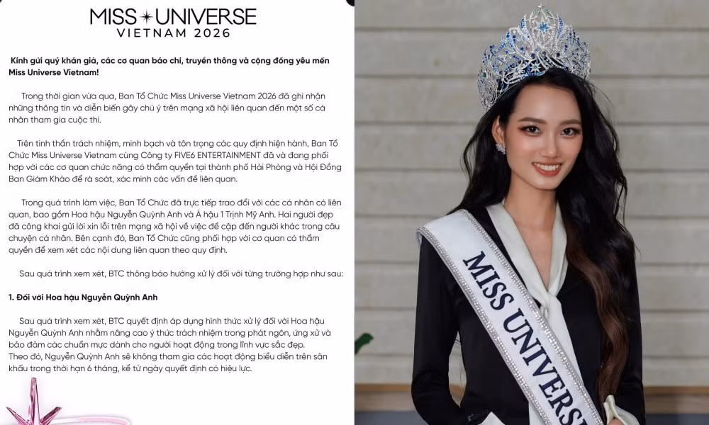 Tổ chức Miss Universe Vietnam thông báo hình thức kỷ luật với Hoa hậu và Á hậu 1