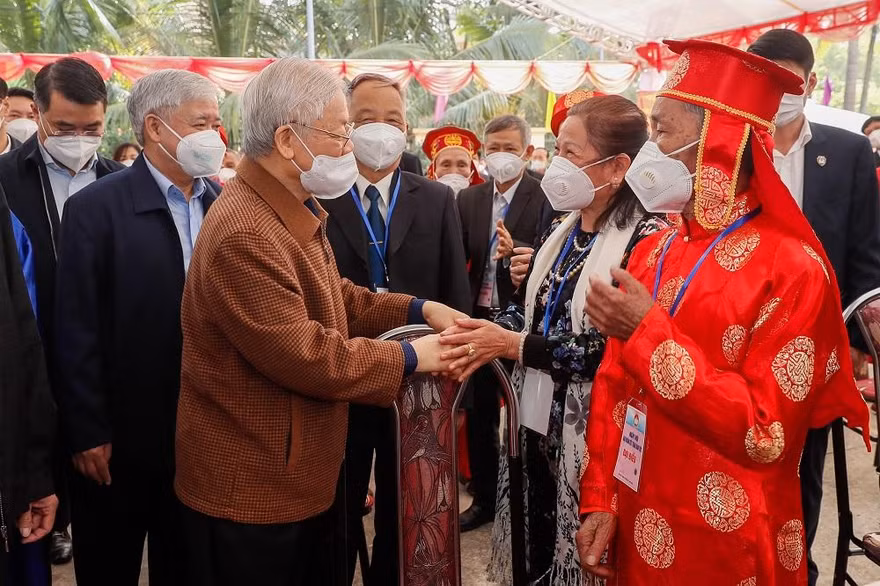 Tổng Bí thư Nguyễn Phú Trọng dự Ngày hội Đại đoàn kết toàn dân tộc. Ảnh Nhật Minh