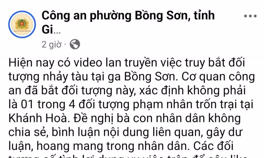 Yêu cầu không lan truyền clip 'vây bắt' người đàn ông trên nóc tàu hỏa gây nhầm lẫn với phạm nhân trốn trại