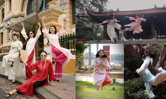Cách tạo dáng "độc lạ" của nhiều bạn trẻ trong tà áo dài gây xôn xao cõi mạng